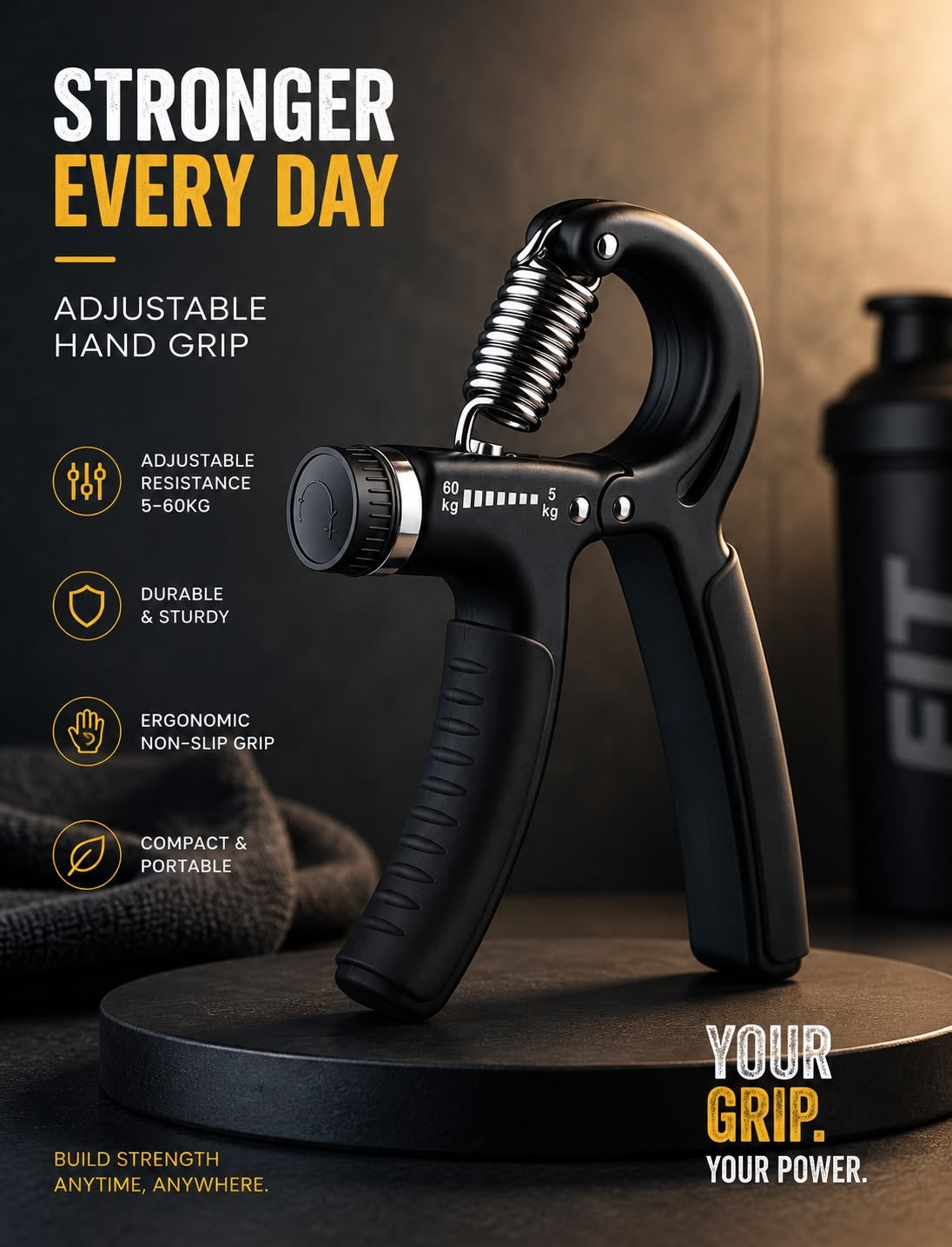 PREMIUM 5KG TO 60KG ADJUSTABLE HAND GRIPPER WITHOUT COUNTER
